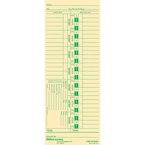 Office Depot Time Cards with Deductions, Weekly, Days 1-7, 1-Sided, 3 3/8in. x 8 7/8in., Manila, Pack of 100, GB-735312 - Image 4